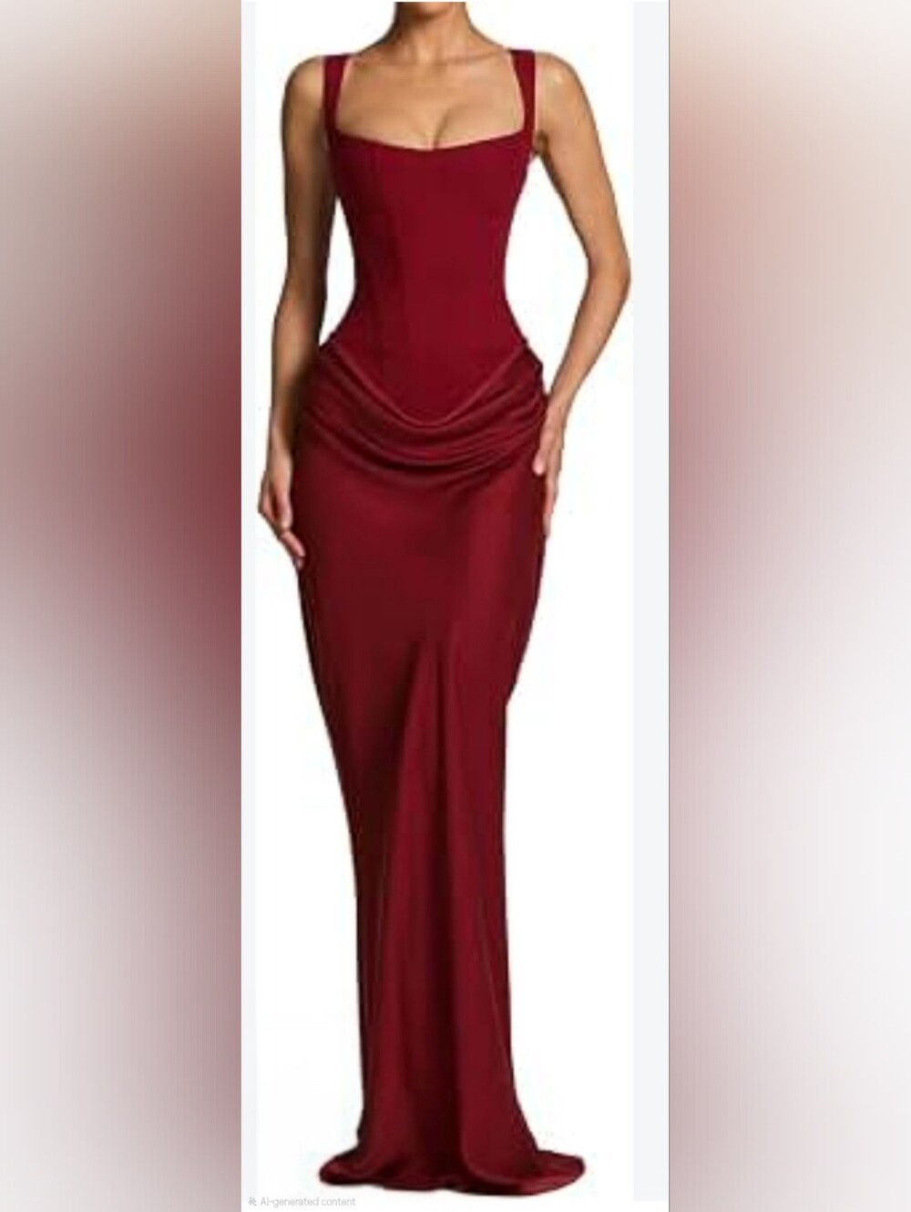 Crimson Red Maxi Bodycon Dress with Draped Waist